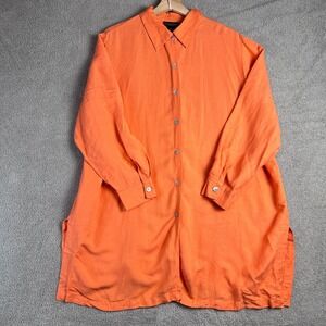Dialogue‎ Shirt Women's 1X Orange Linen Blend Button Front Tunic Shirt Top